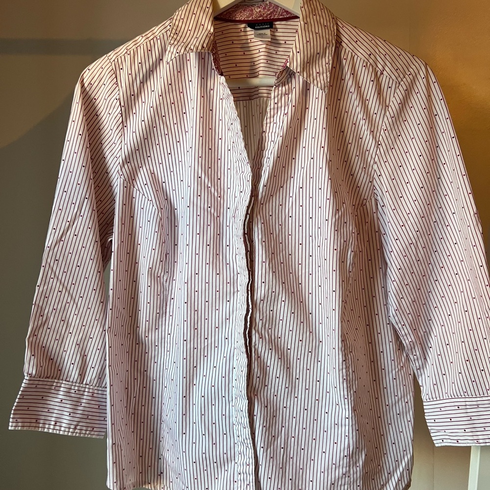 Basic Editions Red and White Polka Dot & Striped Shirt